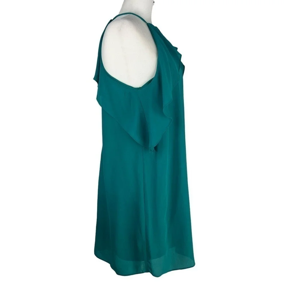 NSR Napean Sea Rd Teal Halter Ruffle Cold Shoulder‎ Dress Medium NWT